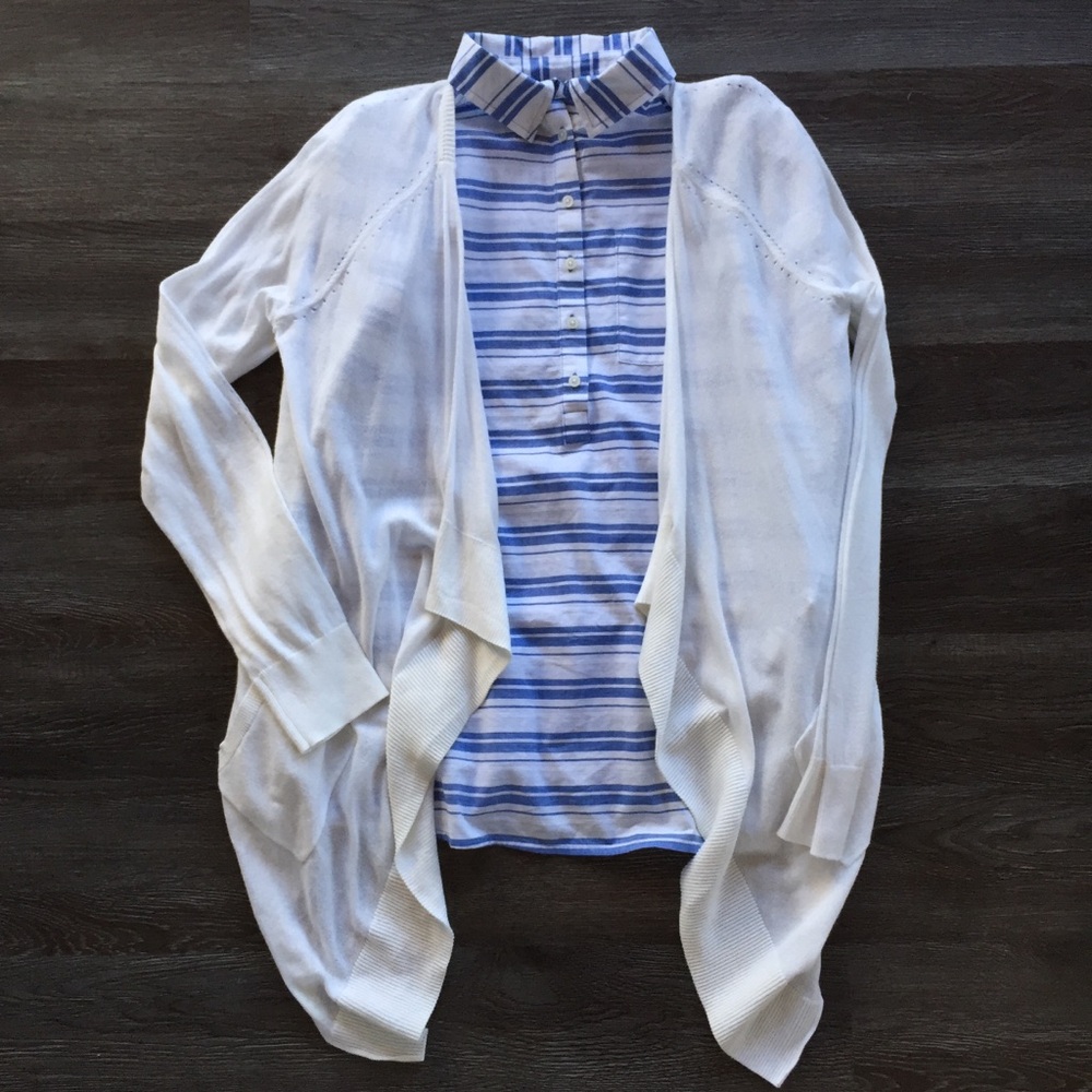 Tommy Hilfiger Striped Button Down with Coordinating White Cardigan